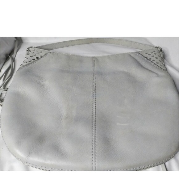 She + Lo Leather Hobo Shoulder Bag  Studs Tassel Boho Bag Gray Taupe - Picture 10 of 10
